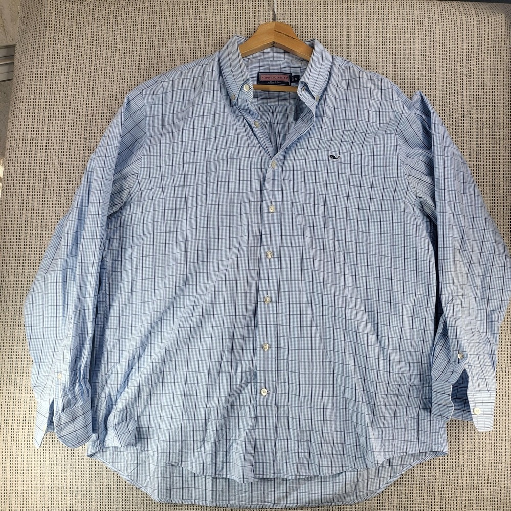 Vineyard Vines Shirt Mens XL Blue Plaid Slim Fit Whale Button Down Cotton Casual